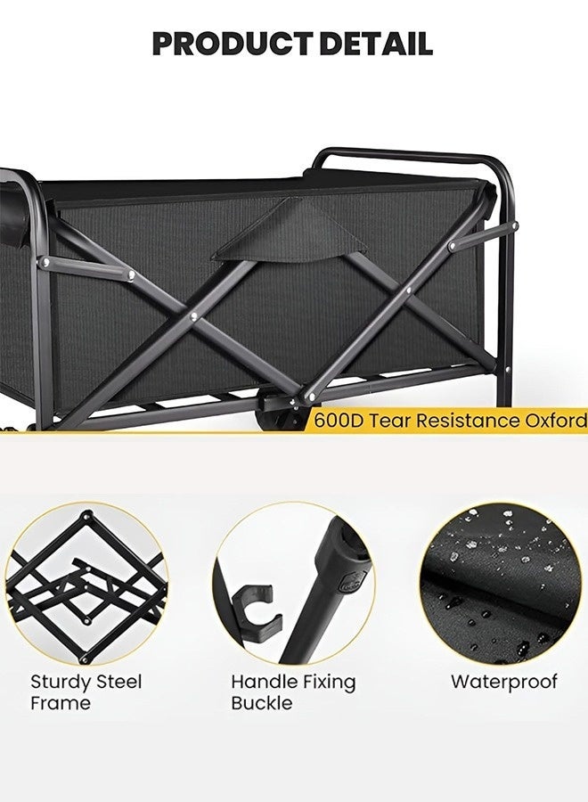 Eworld Foldable Wagon – 220lbs Collapsible Heavy Duty Garden Cart with All-Terrain Wheels for Camping, Sports, Shopping & Gardening (Black) - Image 2